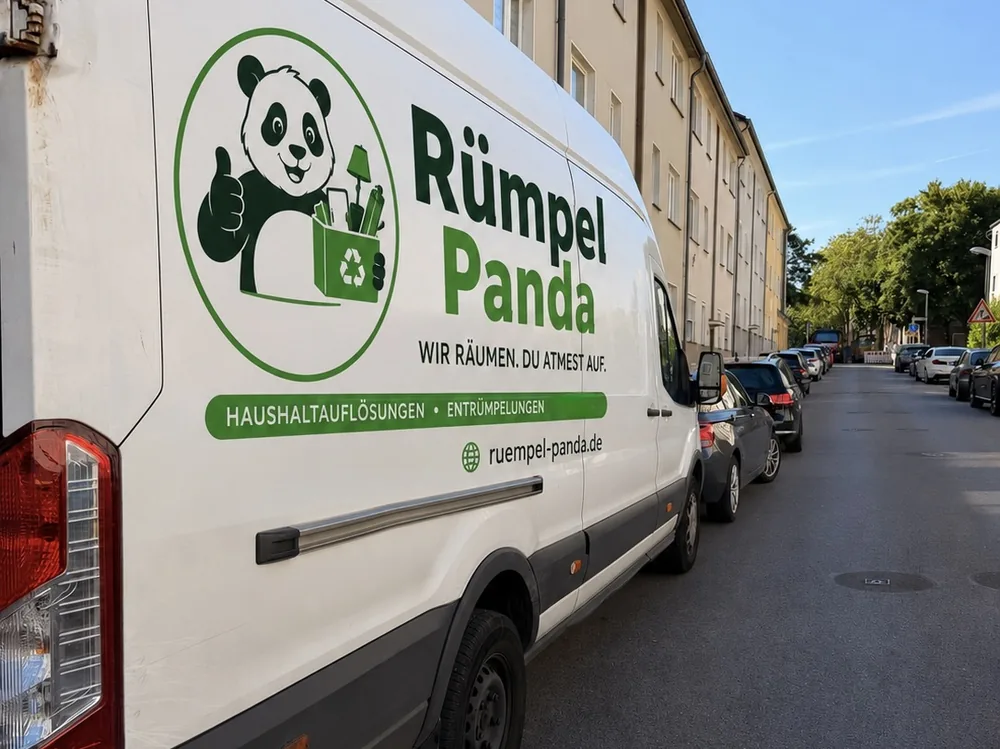 Gebrandeter Rümpel-Panda-Transporter für Entrümpelung und Haushaltsauflösung in Essen
